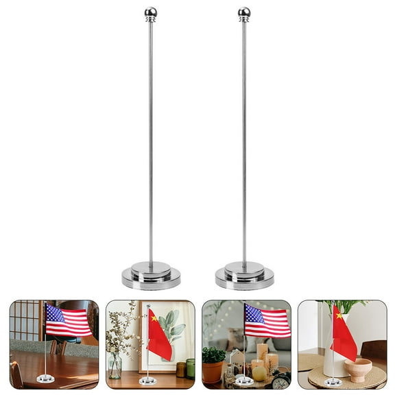 Pawsdot Handheld Flagpoles for Military Occasions 2Pcs Silver Metal Display Stand
