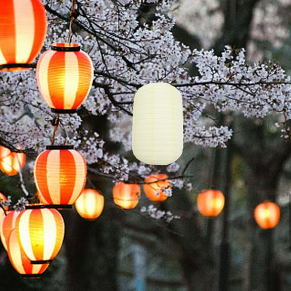 Pawsdot 2Pcs Beige Foldable Lanterns Decorative Paper Lanterns for Outdoor Japanese Restaurant Decor