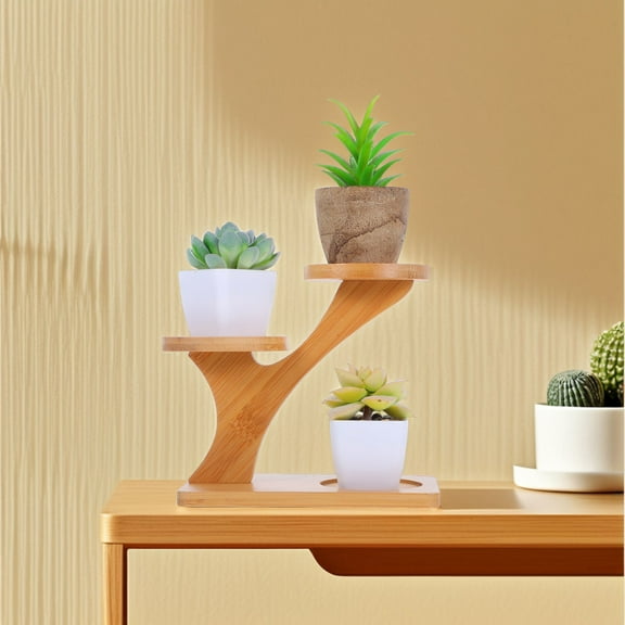 Pawsdot 2Pcs Bamboo Window Shelf for Plants Tabletop Display Stand Light Brown
