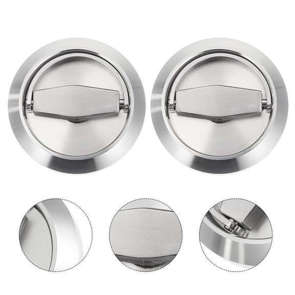 Pawsdot 2Pcs Plated Silver Stainless Steel Recessed Invisible Door Handles with 360 Degree Rotatable Design for Home