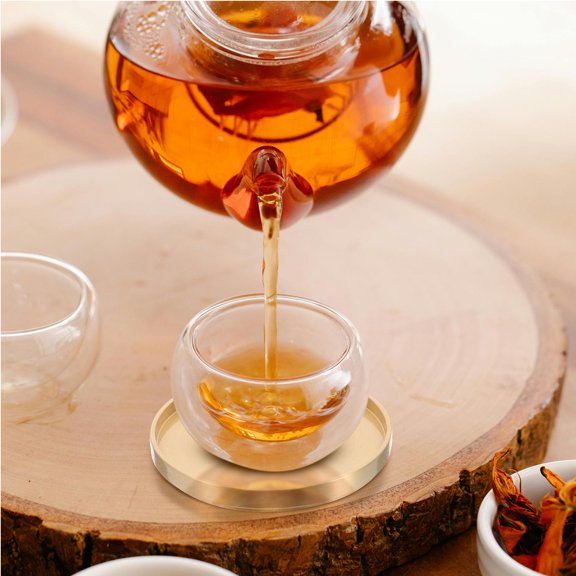 Pawsdot 2Pcs Golden Brass Coaster Heat Resistant Teacup Mat Protective Desktop Cushion for Home