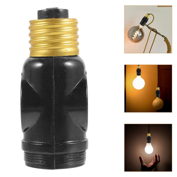 Pawsdot 2Pcs E26 Lamp Socket Adapter with Pull Chain and Two Outlet Screw Light Holder Black