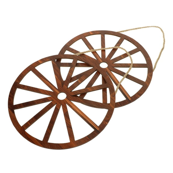 Pawsdot 2Pcs Light Brown Wooden Wagon Wheel Wall Decor Vintage Rustic Wood Wall Art for Home Garden