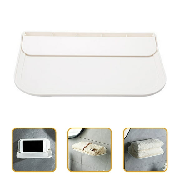 Pawsdot 2Pcs Foldable White Plastic Wall Shelf Stick on No Drill Adhesive Shelf