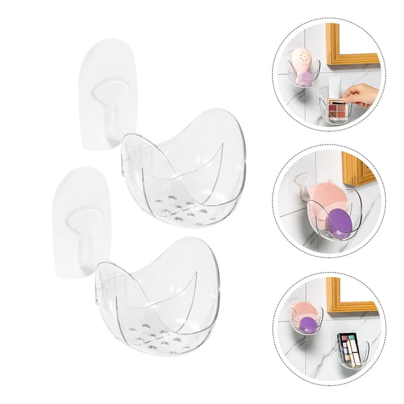 Pawsdot 2Pcs White Makeup Sponge Stand Wall Mounted Cosmetic Storage Rack for Bathroom