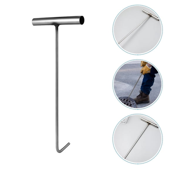 Pawsdot 2Pcs Heavy Duty Stainless Steel Manhole Hook with Sturdy Handle for Easy Manhole Lid Lifting
