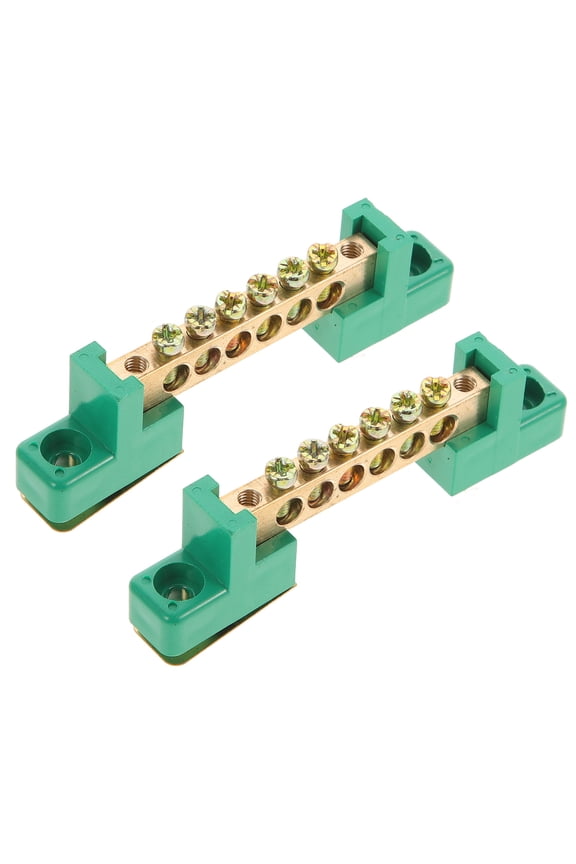 2Pcs Copper Ground Bus Bars Electrical Grounding Block 6 Terminal Positions for Industrial Use