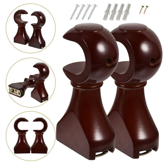 Pawsdot 2Pcs Wooden Curtain Rod Brackets Brown Curtain Rod Holder for Home with Smooth Edges Easy Installation