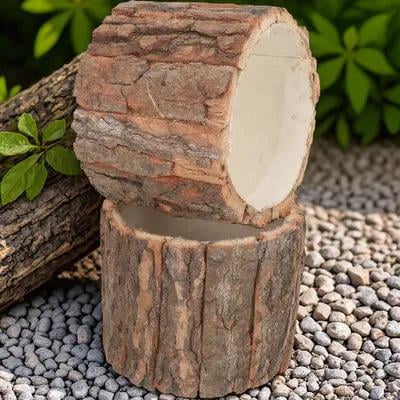 Pawsdot 2Pcs Rustic Wooden Flower Bucket Brown Wood Bark Planter Pot for Home Flower Decoration