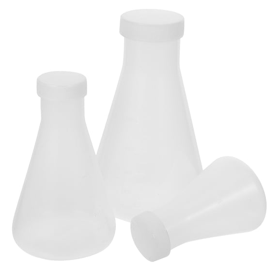 Pawsdot 3Pcs Professional Plastic Laboratory Flasks for Chemistry with Cover and Measurement Lines