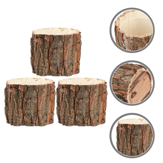 Pawsdot 3pcs Rustic Flower Pots Outdoor Wooden Light Brown Waterproof Round For Home Decoration