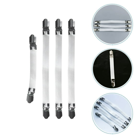 Pawsdot 4Pcs Adjustable White Ironing Board Cover Straps Clips Elastic Holders for Home