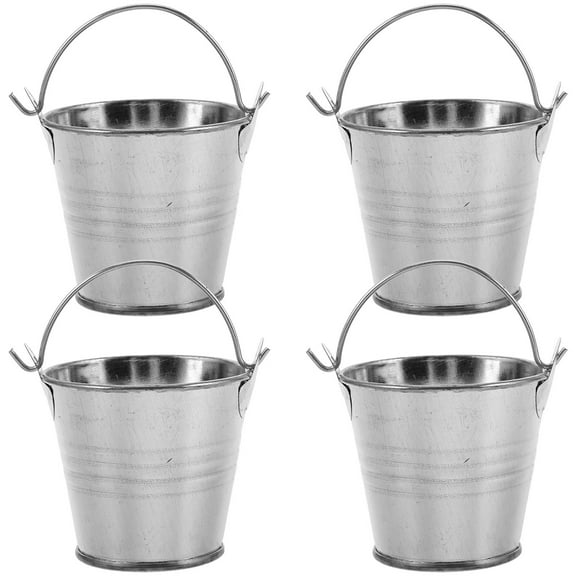 Pawsdot 4Set Metal Pail Silver Round for Floral Buckets Garden Use