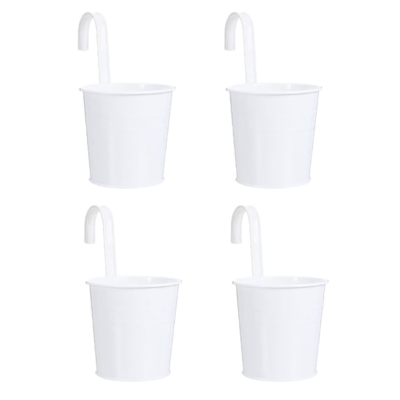 Pawsdot 4Pcs White Hanging Flower Bucket Iron Pot for Balcony Home Gardening and Decorative Display