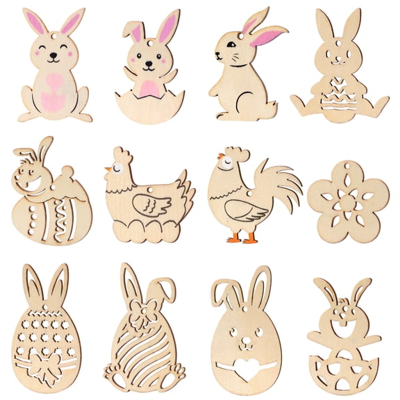 Pawsdot 48Pcs DIY Wooden Tags with Hole and Rope for Party Decoration Beige Wood Material