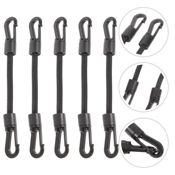 Pawsdot 5Pcs Multi-Use Black Elastic Hook Strap Durable Tie Down for Outdoor Supply