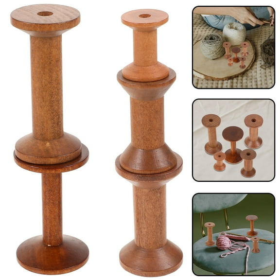 Pawsdot 5pcs Wooden Spool Holder for Crafts and Thread Storage Brown Wood