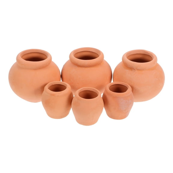 Pawsdot 6Pcs Round Flower Pots Clay Brown Small for Indoor Use