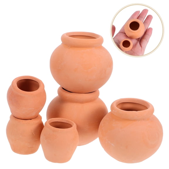 Pawsdot 6Pcs Tiny Flower Pots Brown Pottery Mini Gardening Pots for