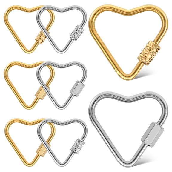 Pawsdot Heart Shaped Locking Carabiner, Stainless Steel Keychain Clasp, Multi-Color 8Pcs