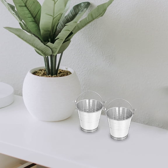 Pawsdot 8pcs Rustic Tin Bucket Silver Mini Metal Bucket for Gardening and DIY Wedding Centerpieces