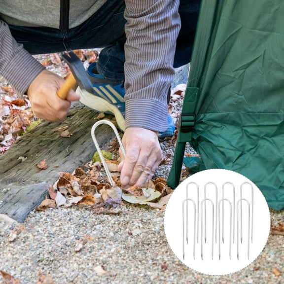 Pawsdot 8Pcs Galvanized U Shaped Ground Stakes Landscape Pegs Tent Pegs for Yard and Camping Use