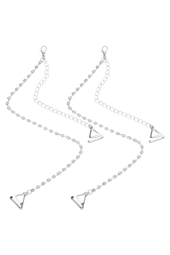 Elegant Rhinestone Bra Strap, Adjustable, Hook and Chain, White 1Pair