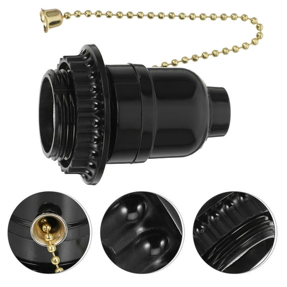 Pawsdot Black Plastic Pull Chain Light Fixture with E27 Socket for Easy Lamp Installation