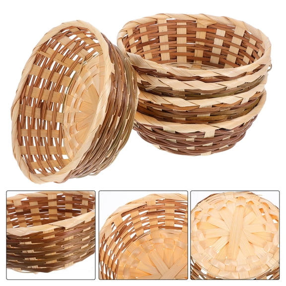 Pawsdot Khaki Bamboo Basket Rustic Woven Fruit Bread Storage for Home 5Pcs