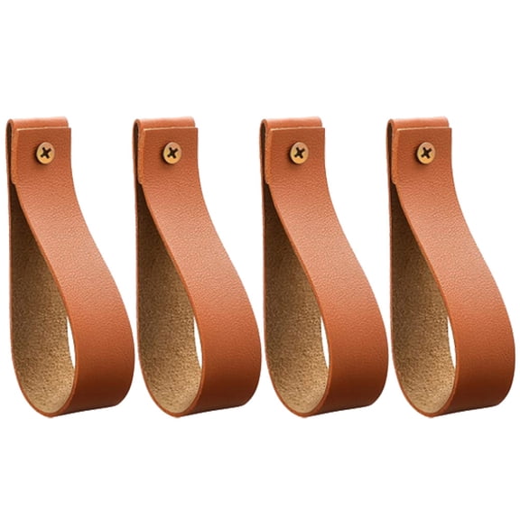 Pawsdot 4Pcs Brown PU Wall Mounted Hooks Multi Functional Curtain Rod Straps for Home Use
