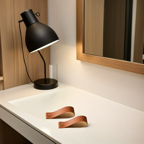 Pawsdot 4Pcs Brown PU Curtain Rod Holder Wall Mounted Hooks for Home Bathroom Kitchen Use