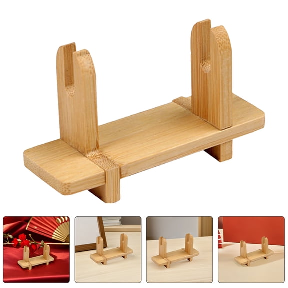 Pawsdot Smooth Khaki Folding Fan Holder Bamboo Fans Display Stand for Wedding and Exhibition