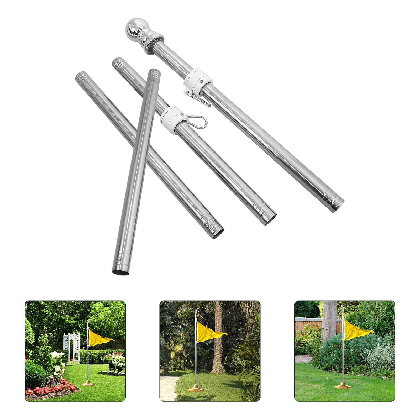 Pawsdot Outdoor Stainless Steel Flagpole with Free Rotation Easy Assembly and Detachable Design Plated Silver Pole