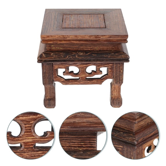 Pawsdot Versatile Brown Wooden Flowerpot Stand for Indoor Use with Classic Chinese Craft Design