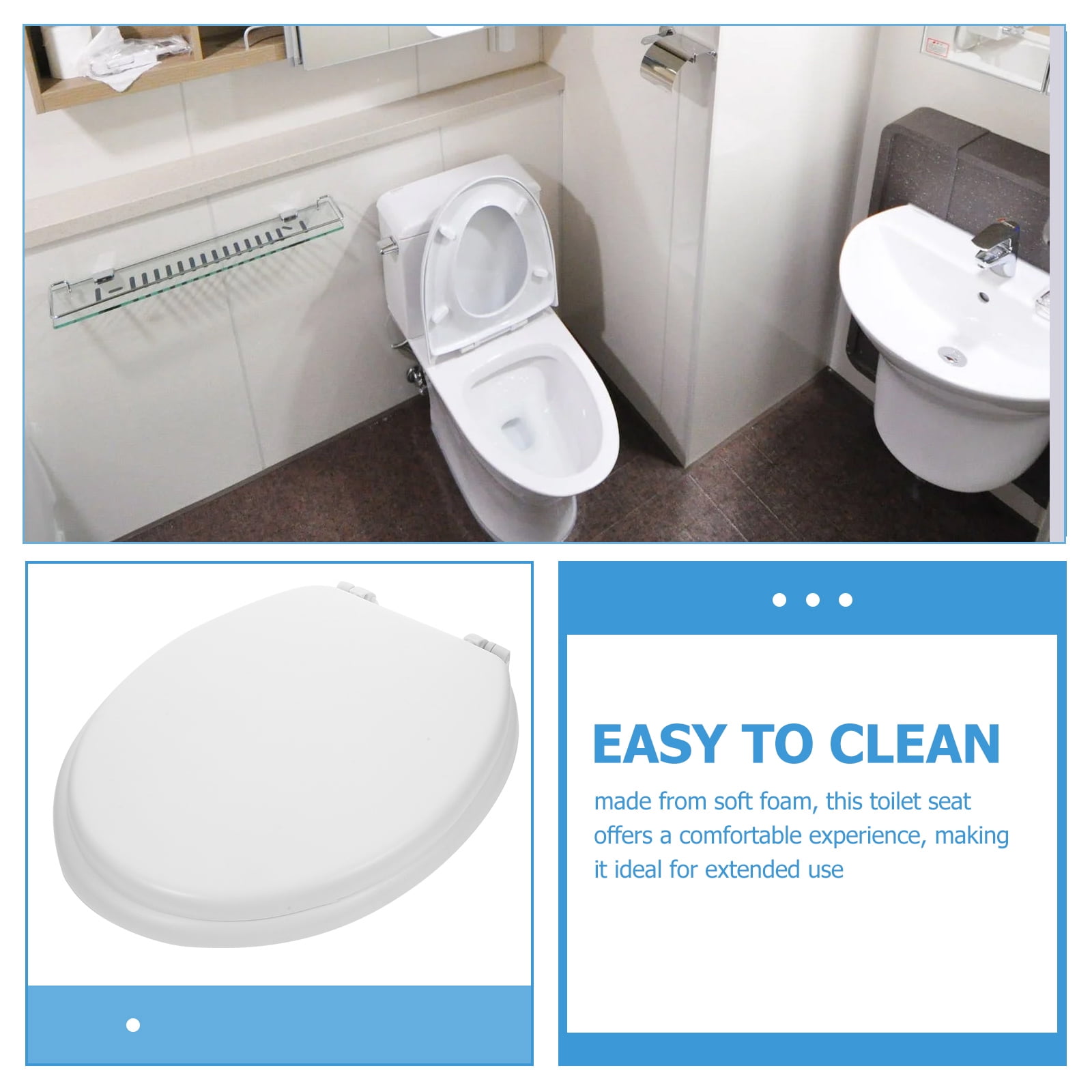 Pawsdot Heavy Duty Padded Round Soft Close Foam Toilet Seat 2pcs Easy to Clean Comfortable for Plus Size Users