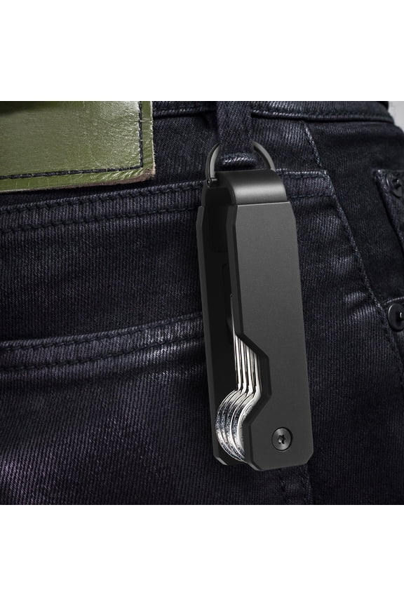 Sleek Black Metal Keychain Organizer Aluminum Alloy Key Holder with Silent Function