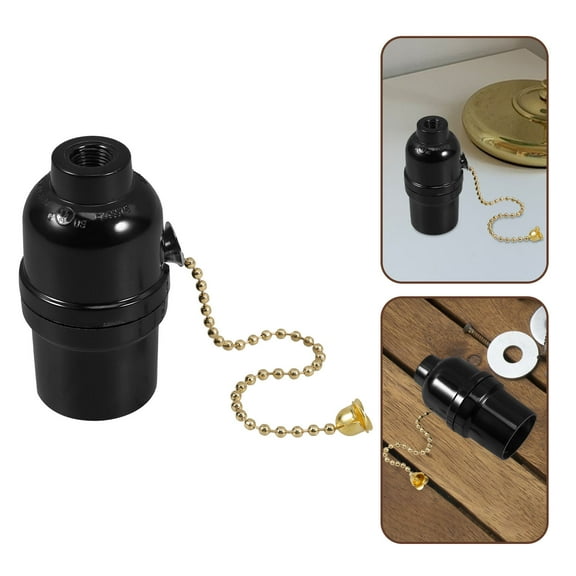Pawsdot Black Plastic Pull Chain Light Fixture Lamp Holder with Switch for Easy Lamp Socket Replacement