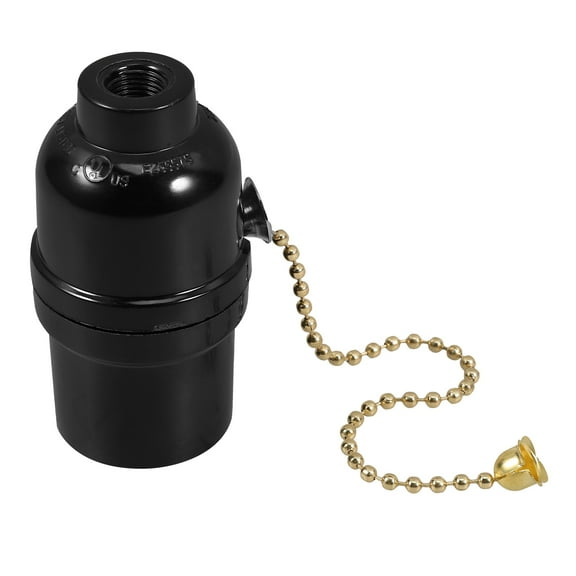 Pawsdot Ceiling Lamp Socket with Pull Chain Black Plastic Lamp Holder Compatible with E27 E26 Bulbs