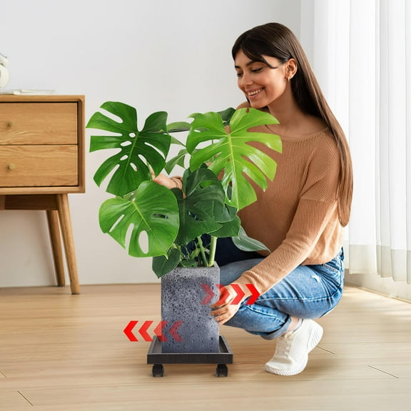 Pawsdot Rolling Plant Stand Tray with Wheel Grey Plastic for Easy Moving Indoor Outdoor