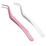 Pawsdot 2Pcs Stainless Steel Lash Clamp Tweezers Ergonomic Lash Applicator Tool Assorted Color