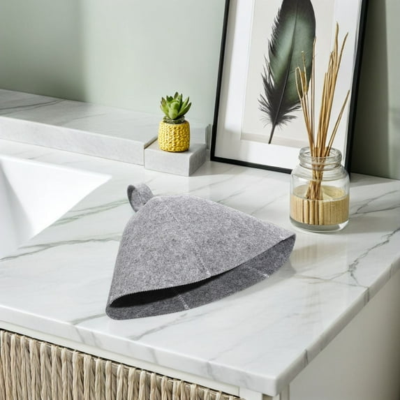 Pawsdot 2Pcs Portable Grey Felt Sauna Hat Practical Heat Protection Bath Cap