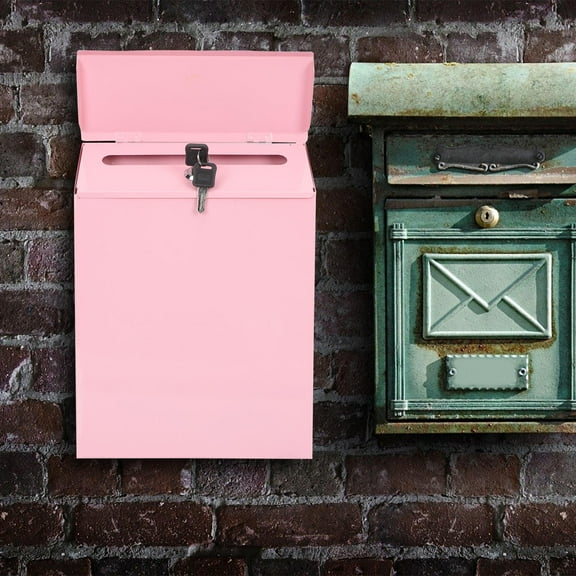 Pawsdot Locking Mailbox Iron Pink Outdoor Wall Mailbox for House 1Pcs
