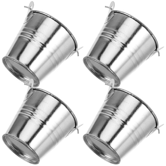 Pawsdot 4Pcs Iron Bucket with Handle Plated Silver for Flower Pot and Photo Prop Use