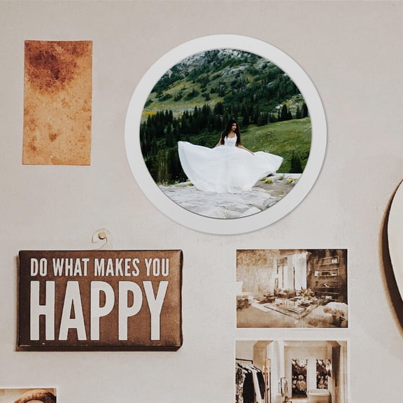 Pawsdot 1Pc Creative Wall Picture Frame White Wooden Round Photo Frame for Bedroom