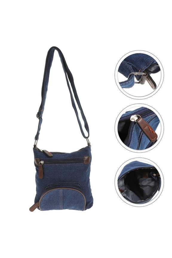 Denim Crossbody Handbag Blue Casual Shoulder Bag with Front Pocket for Mobile and Keys