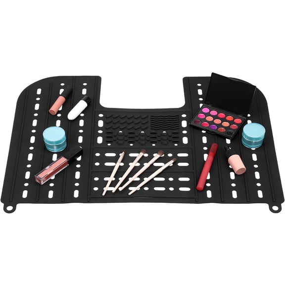 Pawsdot Black Silicone Makeup Mat for Bathroom Sink Organizer and Drainage