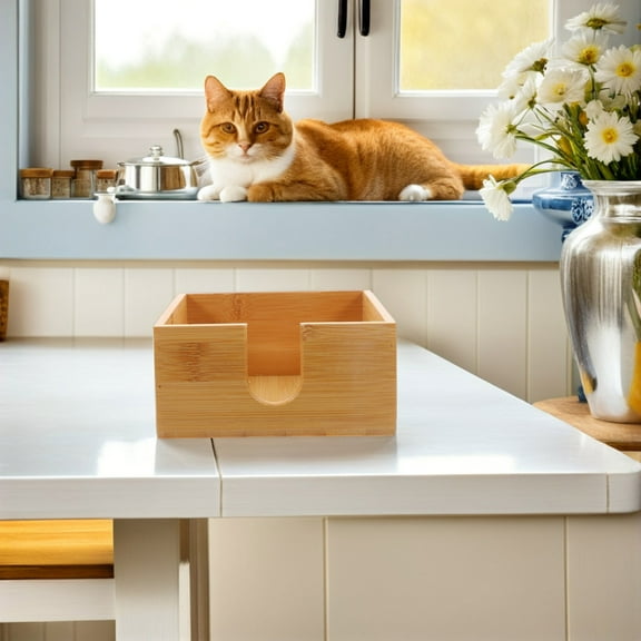 Pawsdot Square Wooden Napkin Holder 5x5 for Table Kitchen Bamboo Tissue Dispenser for Dinner Bar Party