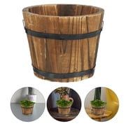 Pawsdot Rustic Planter Wood Barrel Shape for Home Gardening 1Pcs