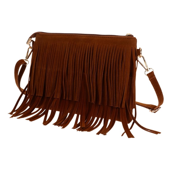 Pawsdot Fringe Crossbody Bag Light Brown Polyester 1Set Shoulder Wear Women Travel