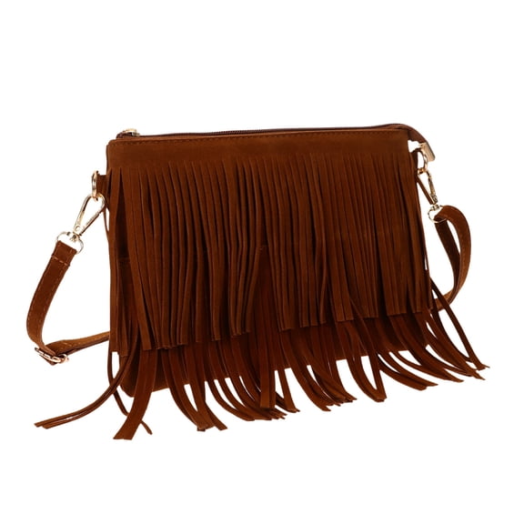 Pawsdot Fringe Crossbody Bag Light Brown Polyester 1Set Shoulder Wear Women Travel